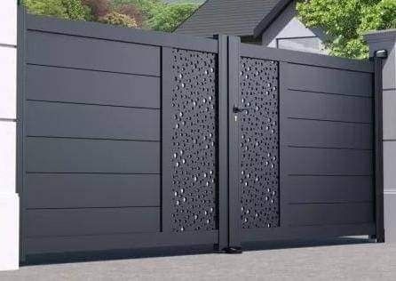 Charcoal slatted gate with stippled center panel