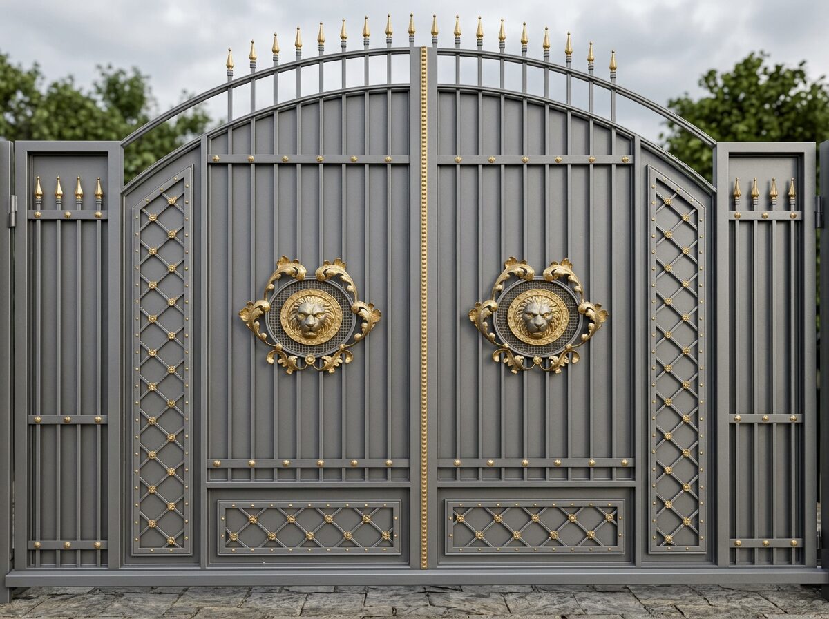 Hand-forged iron gate at a private estate in the Inland Northwest